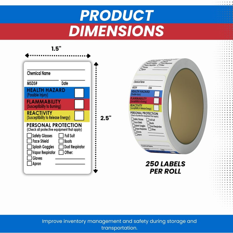 Safety Supply Mart SDS Stickers 500 Stickers - 2 Rolls of 250, 1.5" x 2.5", Right To Know- Chemical Identifying and Marking Sticker Decals - Image 4